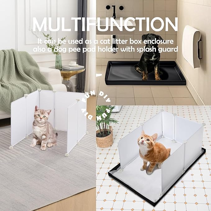 MEEXPAWS Dog Pee Pad Holder Large with Dog Litter Box Enclosure Splash Guard, Foldable Liner Base 33'' x 23'', Indoor Potty, DIY Cat Litter Box Enclosure, Litter Box with High Walls