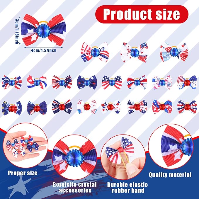 Tondiamo 100 Pack Independence Day Dog Hair Bows with Rubber Bands 4th of July Puppy Bows Rhinestone Patriotic Pet Hair Accessories Dog Bows Grooming for Small Girl Dogs (Star and Stripe)