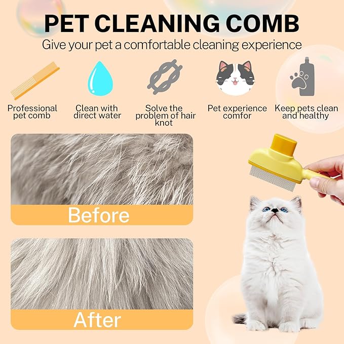 Flea Comb for Cats Dogs Brush for Shedding Pet Hair Removal Comb with Long & Short Stainless Steel Teeth for Deshedding