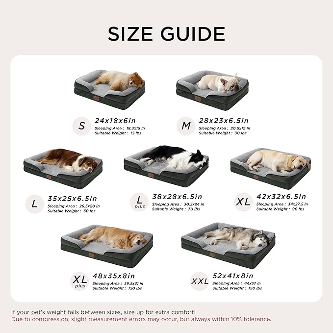 Bedsure Orthopedic Dog Beds for Small Dogs - Washable Small Dog Cat Bed Waterproof, Comfort Pet Couch Sofa with Washable Removable Cover, Pets Bed with Nonskid Bottom, Boreal Canopy Green, 24"