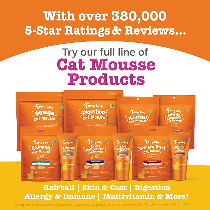 Zesty Paws Cat Mousse Squeezies Puree Cat Treats for Digestion - with Seaweed, Omega Fatty Acids, Antioxidants - Support for Digestive Health Cats - Chicken Flavor - 18 Count