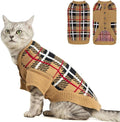 EXPAWLORER Cat Sweater Cardigan - Stylish Knit Cat Clothes, Plaid British Style Soft Puppy Sweater with Sleeve, Warm Pet Clothing Knitwear, Fall Winter Kitten Coat for Girl Boy Cats, Beige L