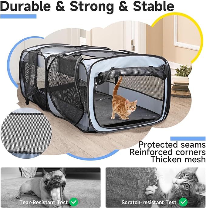 Pet Playpen Pop up Small Pet Cage Enclosure Tent Chick Run Brooder Coop Foldable Kennel for Kitten Ferret Puppy Guinea Pig Rabbit Hamster Chinchillas(No Divider, Unified Space)