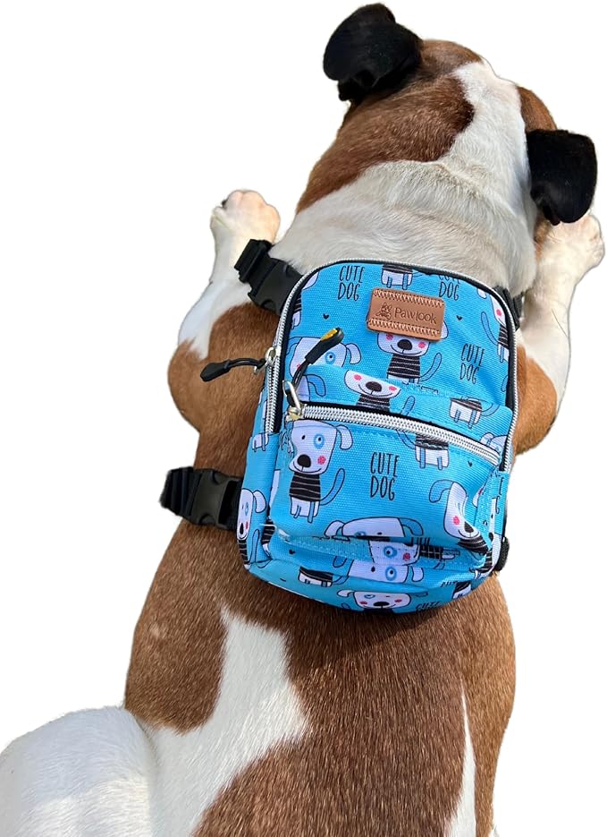 PawLook Dog Backpack to Wear with Chest Harness Self Carrier dogbag with Additional Pocket for Poop Bag Anti Slip Stylish Dog Bag for Your pet Street Smart Serie Cute Medium