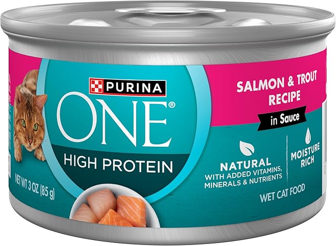 Purina ONE Natural, High Protein Cat Food, Salmon and Trout Recipe in Sauce - (Pack of 24) 3 oz. Pull-Top Cans