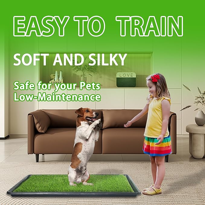 Reusable Dog Loo System with Artificial Grass Turf&Pee Pads&Tray, for Puppy Potty Training is Portable&Easy to Clean,35x23in Large Dog Litter Box Toilet for Indoor/Outdoor use（Large）