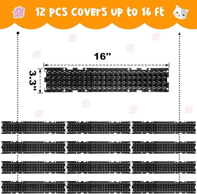 Nuanchu 12 Pieces Cat Deterrent Mat Stool Dog Cat Repellent Mat Cat Repellent Mat with Spikes Keep Dogs Off Counter Anti Pet for Outdoor Indoor Plants Garden Sofa Window(16.5 x 3.3 Inch,Black)