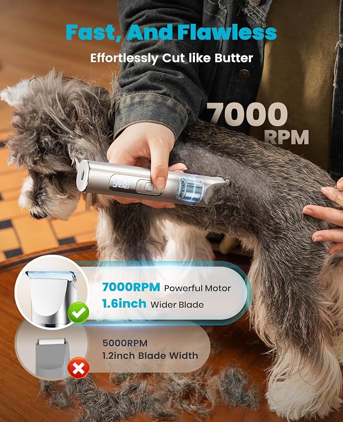 oneisall 4 in 1 Dog Grooming Kit with LCD Display, Dog Hair Trimmer for Paw Nail Grinder, Rechargeable Cordless Low Noise IPX7 Waterproof Pet Clippers