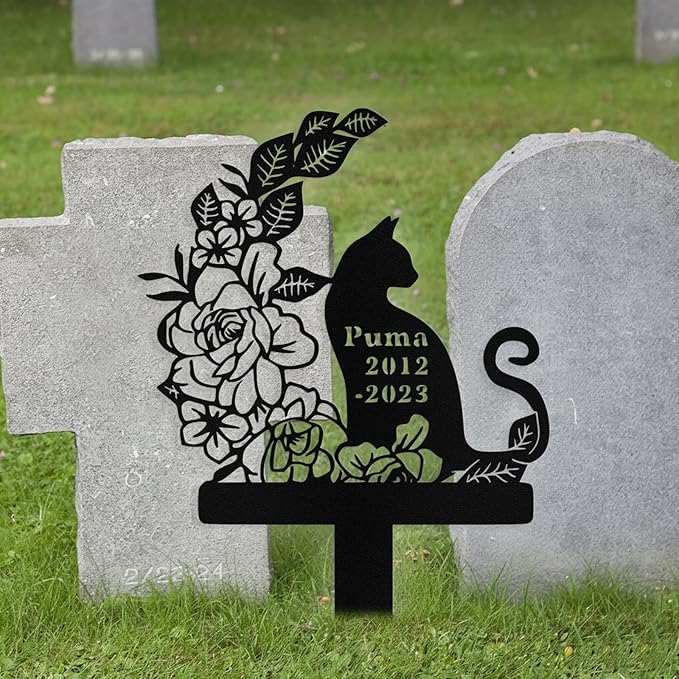 Custom Cat Grave Marker Outdoor, Personalized Metal Cat Memorial Grave Stake with Name and Date, Outdoor Waterrproof Cats Memorial Plaque