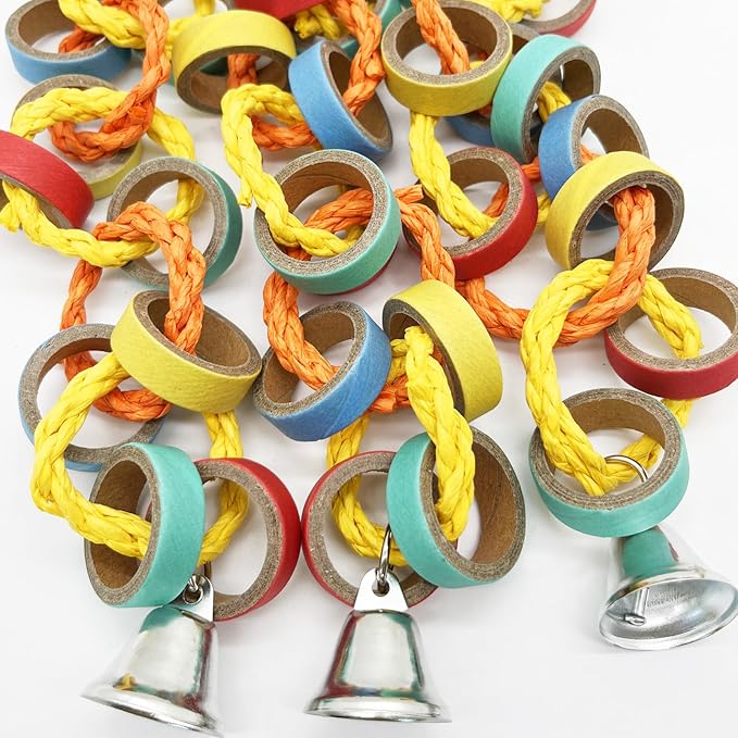 4 Packs Small Parrot Chewing Toys Bagel Chew Rings Shredding Bird Toy for Cockatiel Conures Parakeet Budgies Love Birds Canary Cage Hanging Accessies