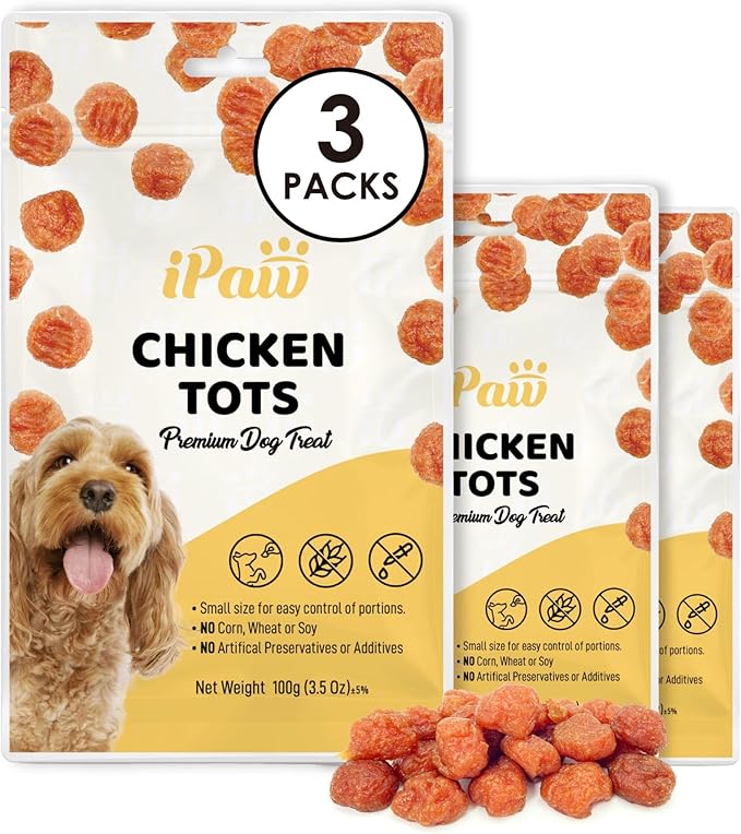 iPaw 3 Value Combo Chicken Tots Dog Treats for Puppy Training, All Natural Human Grade Dog Treat, Hypoallergenic, Easy to Digest (Chicken Tots), 3 Packs