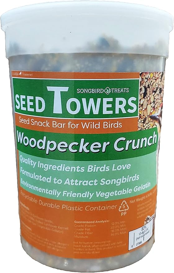 Songbird Treats Seed Towers| 4-5 lb Large Seed Log Towers for Wild Birds (Woodpecker Crunch)