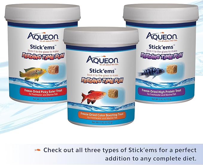 Aqueon Stick'ems Freeze-Dried Color Boosting Pet Fish Treat, 0.42 oz (Pack of 2)