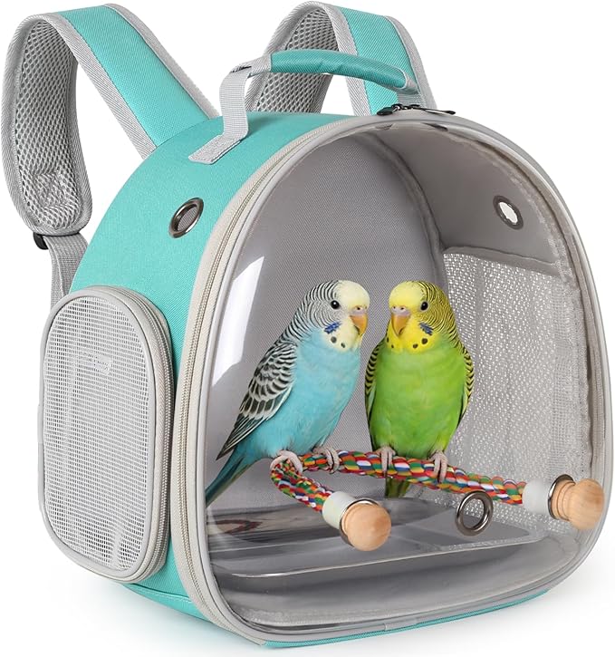 Small Bird Travel Backpack Carrier Cage, Backpack to Transport Backpack Carrier with Metal Tray Stand Perch for Parakeet Cockatiel Budgies Vet Carry Book Bag