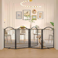 BHG Metal No-Assembly Freestanding Dog Gate with Door Walk Through, Extra Wide 96", Extra Tall 32" Pet Gate, Accordion Puppy Folding Playpen Dog Fence, with 2PCS Support (Black, 4 Panels)