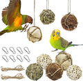 BNOSDM 8PCS Natural Bird Chew Toys Lightweight Conure Foot Toy Sola Balls Shred Toy Interactive Parrot Foraging Toys Bird Chew Balls with Hemp Rope Hook for Budgies Cockatiels Parakeets Senegal