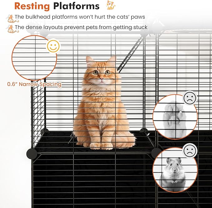 PETSITE Cat Cages Indoor, 3-Tier DIY Cat Enclosure with 2 Ladders, Detachable Metal Wire Kennel Catio with 3 Lockable Doors, Ideal for 1-3 Cats or Other Small Animals, 29 x 18.5 x 43 in
