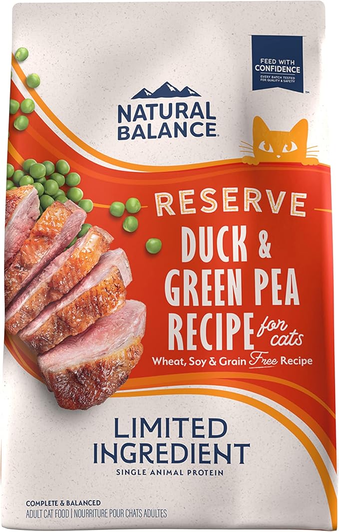 Natural Balance Limited Ingredient Adult Grain Free Dry Cat Food, Reserve Duck & Green Pea Recipe, 4 Pound (Pack of 1)