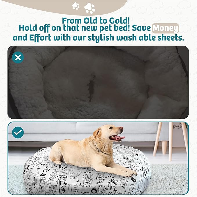 Round Dog Bed Covers Replacement Washable, Dog Bed Washable Cover, for All Shapes (Medium (Up to 36″), Doodle Dogs)