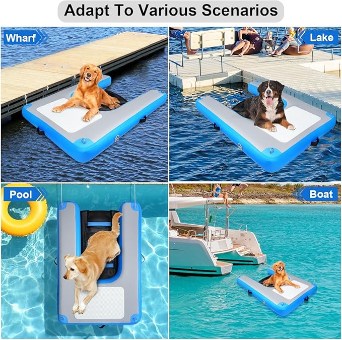 Inflatable Dog Water Ramps, Float Floating Ramps for Dog Water Ladder Steps Ramp for Pools Boats Docks Swimming Pets Water Bed with Non-Slip Pad