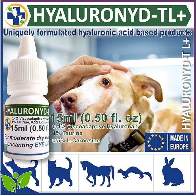 Lubricating Gel Eye Drops 15ml with Hyaluronic Acid 0.4% & L-Carnosine & Taurine for Pets Cat/Dog Moisturizer Soothes Dryness and Irritation & Itchy, Daily Use to Relieve Dry Eyes, Artificial Tears