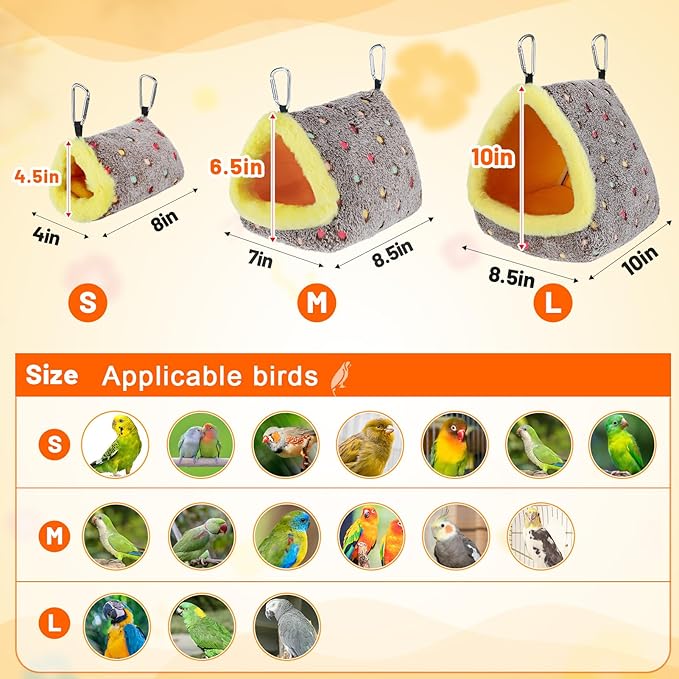 MEWTOGO Medium Winter Warm Bird Nest for Cage - Comfortable Birds Bed with Support Plate, Hanging Shed Hideaway Hammock Hut Gift for Cockatiel Monk Parrots Sun Conure