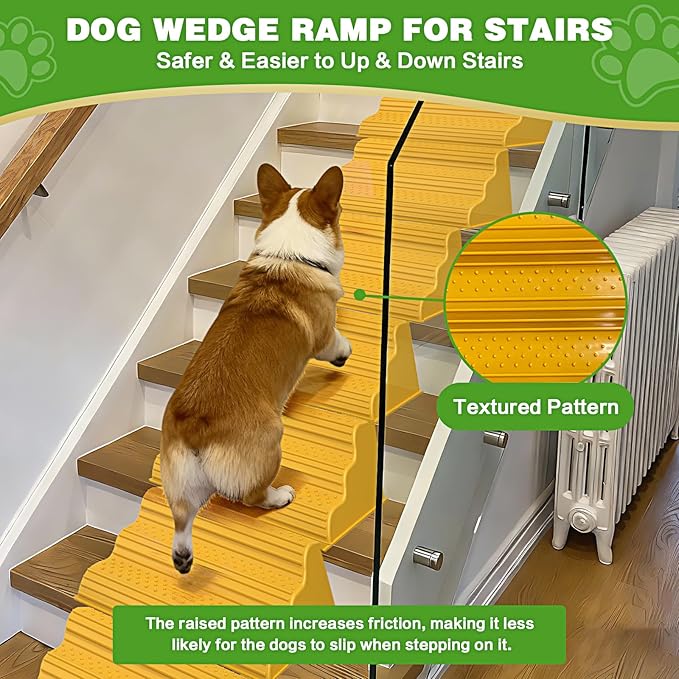 Moderate 3-Step Stair Ramp for Aged & Injured Pets, Lightweight Pet Ramp with Non-Slip Surface for Small Size Dogs Cats, Dog Wedge Ramp for Stairs/Staircases(120LBs Loading, 6PCS)