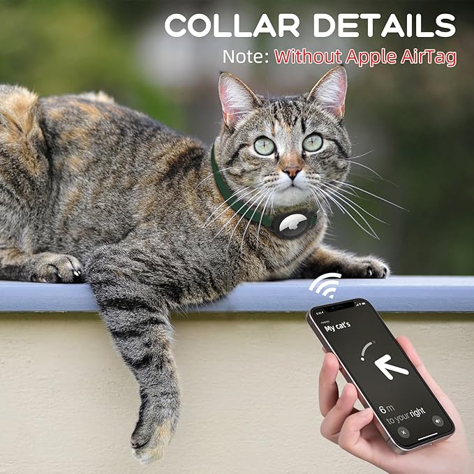 AirTag Cat Collars, Stretchy Collar with Apple AirTag Holder and Bell, Breakaway Ultra Design Elastic GPS Tracking Collars for Cats and Puppies, (7.5-12.5 Inch), Forest Green