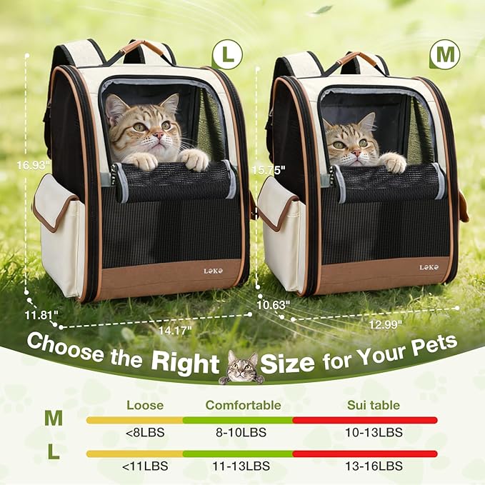 Lekereise Cat Backpack Carriers, Dog Carrier Backpacks with Breathable Mesh for Small Medium Cats Dogs Puppy Up to 20 Lbs, Pet Foldable Carrying Backpack Ventilated for Travel Hiking Collapsible