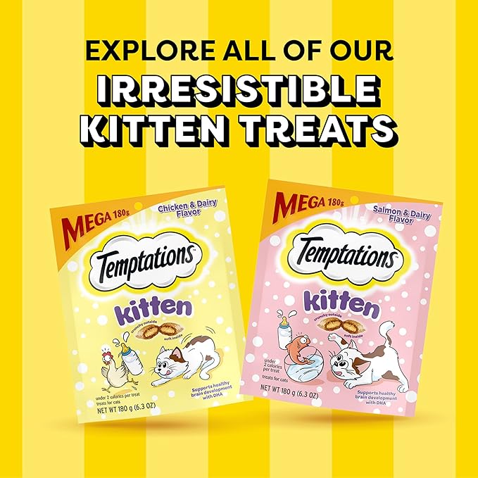 Temptations Kitten Treats Classic Crunchy and Soft Cat Treats Variety Pack, 6.3 oz. Pouches (Pack of 4)