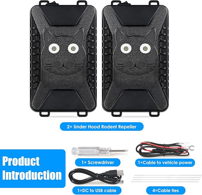 Ultrasonic Rodent Repellent for Car Engines,2 Pack Car Rodent Repeller Under Hood Mouse Deterrent with Flashing Lights,Battery Powered Rat Repellent for Car,Keep Mice Out of Indoor Garage Attic Home