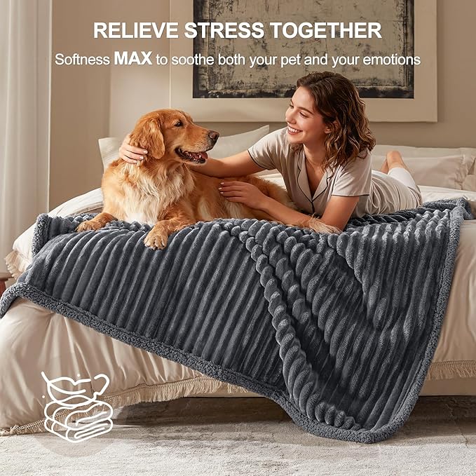 Waterproof Dog Blanket for Small Dogs, Washable Soft Puppy Cat Blanket Flannel Cotton Velour for Sofa Couch Protector, Comfort & Security Reversible Bed Protection for Pet, 25"X35", Gray
