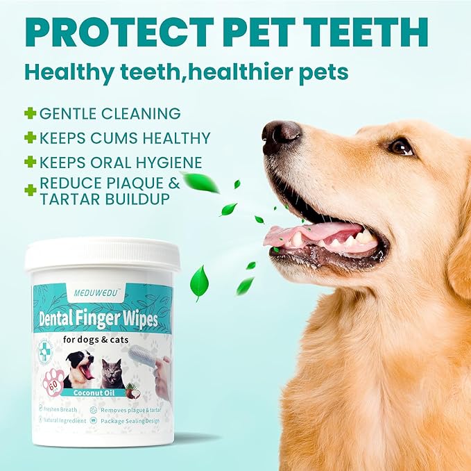 Dental Care Finger Wipes 120 Counts,Teeth Cleaning Finger Wipes for Dogs & Cats,Reduces Plaque & Supports Oral Freshness, Coconut Scent