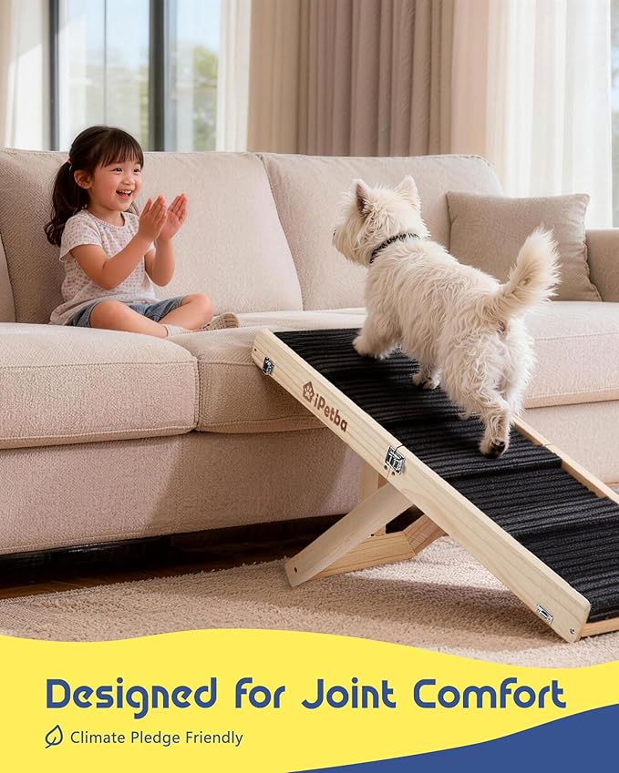 Dog Ramp for Couch & Low Bed - Joint & Spine Support with Gentle Incline for Small Dogs, Adjustable, Anti-Slip & Foldable, Up to 35 lbs
