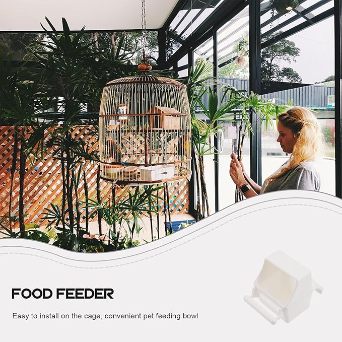 Gadpiparty Parrot Water Bowl and Hanging Bird Food Feeder Set 2Pcs White Plastic Cage Accessory with Spring Door Practical Bird Feeding and Watering Supplies for