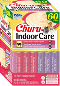 INABA Churu Indoor Care for Hairball Control, Functional Lickable Cat Treat with Taurine & Green Tea Extract, 0.5oz Each, 60 Tubes Total, Chicken & Seafood Variety