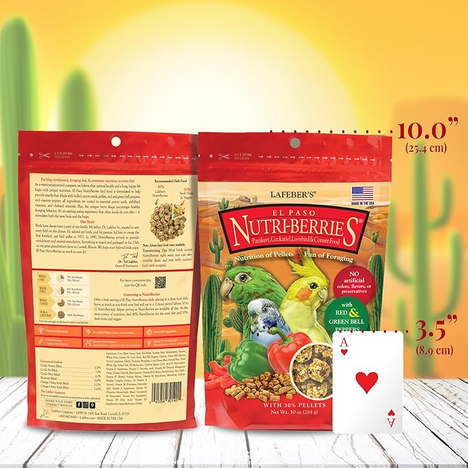 LAFEBER'S El Paso Nutri-Berries Pet Bird Food, Made with Non-GMO and Human-Grade Ingredients, for Small Birds, 10oz (Pack of 2)