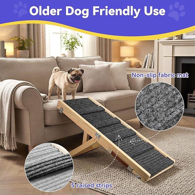 2026 Upgraded Dog Ramp for Couch, Foldable Small Dog Ramp for Sofa, 4 Adjustable Height from 13'' to 21", Portable Stable Pet Steps with Non-Slip Pad, Pet Ramps Use for Sofa Couch Stairs