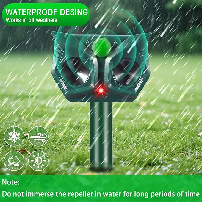 2 Pack Solar Ultrasonic Animal Repeller, Cat Repellent Outdoor with Motion Sensor, Ultrasonic Cat Repellent Deer Repeller Dog Deterrent for Garden Farm