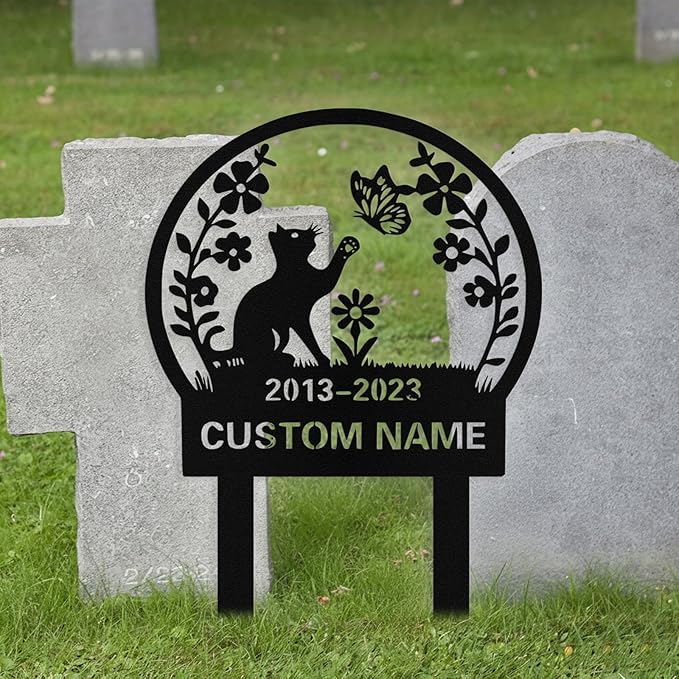 Custom Cat Grave Marker Outdoor, Personalized Metal Cat Memorial Grave Stake with Name and Date, Outdoor Waterrproof Cats Memorial Plaque