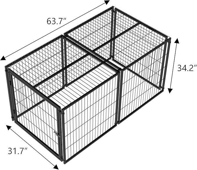 Nyahab 63.7" Large Dog Cage for Medium Dogs and Puppies, Indoor Metal Kennel Playpen with Removable Top Cover, Heavy-Duty Pet Crate with Adjustable Door, Black