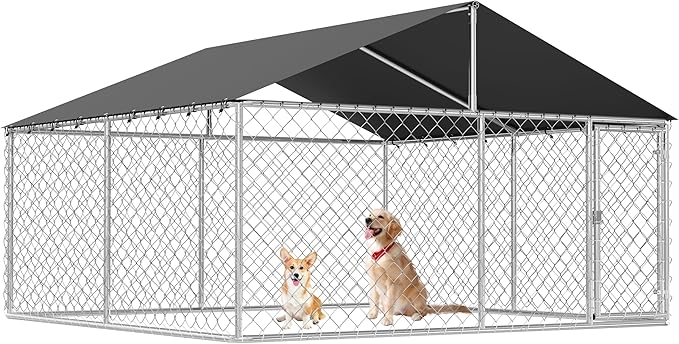 Outdoor Dog Enclosure Heavy Duty Dog Kennel House Mesh Dog Big Cage Pet Kennel Steel Fence with Secure Lock