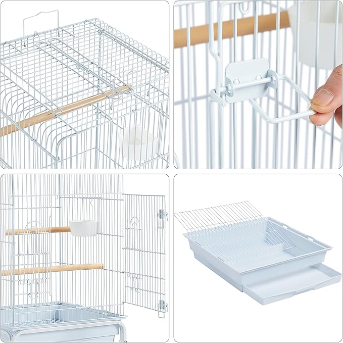 Topeakmart Rolling Bird Cage for Cockatiels Parrots Small Birds Green Cheek Conure Lovebirds, White