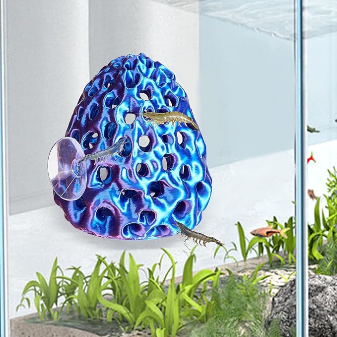 Shrimp Dome Hide, Shrimp Hides for Aquarium, Betta Fish Hideout with Suction Cup, Betta Habitat Tank Ornament Accessories, Aquarium Decor for Small Fish Guppy Hiding Resting (Lid Blue Red)