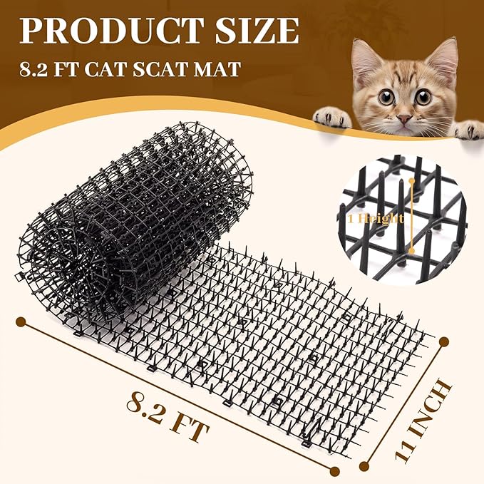Hmyomina 8.2FT Cat Scat Mat for Cats - Anti-Digging Prickle Strips to Repel Cats, Include 6 Staples, Humane & Easy to Install Outdoor/Indoor Spike Mat