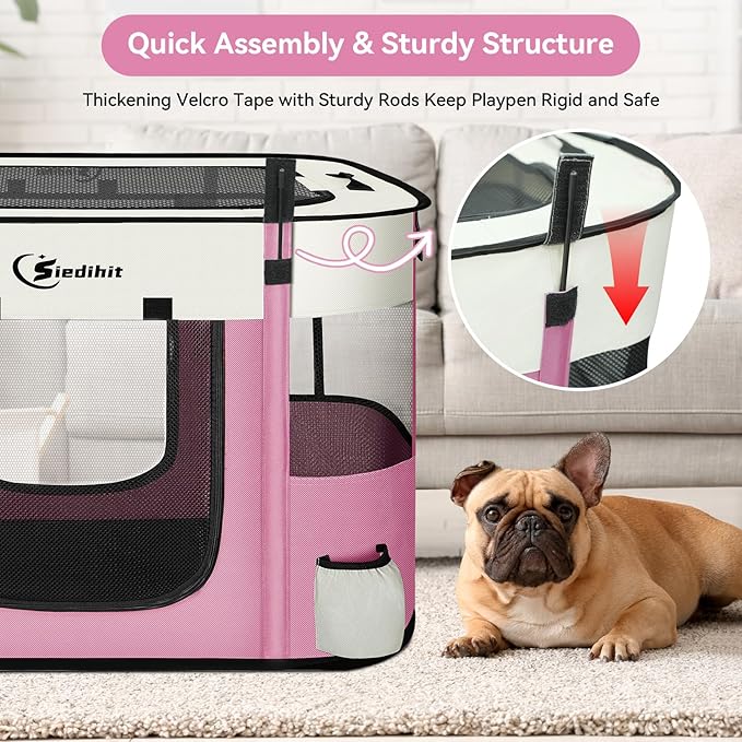 Dog Playpen,Cat Pet Puppy Pen,Portable Playpens for Dogs Indoor Outdoor Travel Camping Use,Foldable Dog Kennel Tent Crate for Rabbit Small Animals with Carrying Case (Pink, Medium)
