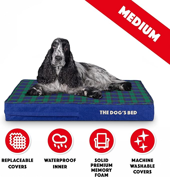 The Dog’s Bed Orthopedic Memory Foam Dog Bed Mattress, Oxford Fabric, Black Watch Tartan, Medium, 4 Inch