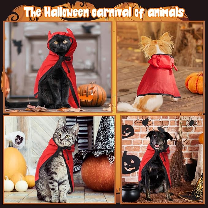 Halloween Pet Costumes Halloween Vampire Costume Cape Accessories Red Cat Wizard Cloak Puppy Witch Collar Cape Halloween Cosplay Clothes Apparel for Cats Small Dogs