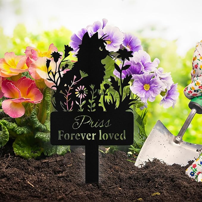 Custom Cat Grave Marker Outdoor, Personalized Metal Cat Memorial Grave Stake with Name and Date, Outdoor Waterrproof Cats Memorial Plaque