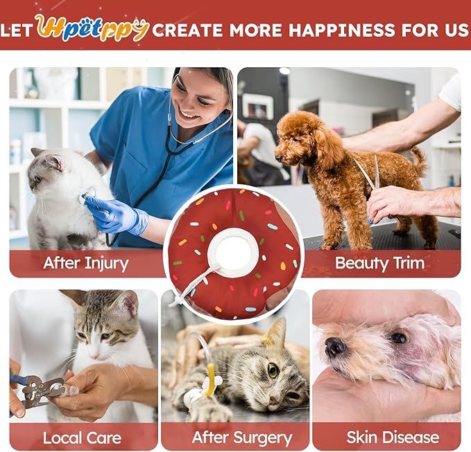 Cat Cone Collar Soft, Waterproof Cat Recovery Collars Spay Cones to Stop Licking Cute Donut E Collar After Surgery Anti-Lick Wound Healing Safety Elizabethan Collar for Kittens (Donut Brown, Large)